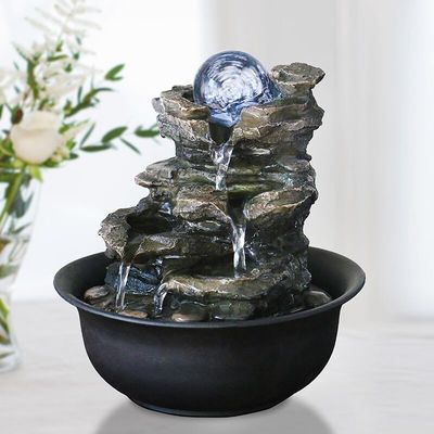 Rock Mountain ในร่มพร้อมแก้วบอล Polyresin ตกแต่งภายในบ้านตกแต่งห้องนั่งเล่นน้ำพุพร้อมไฟ LED ผู้ผลิต