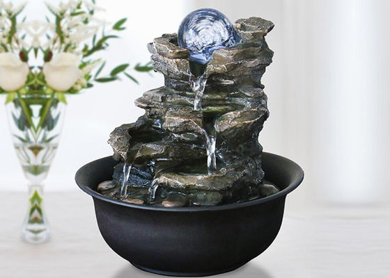 Rock Mountain ในร่มพร้อมแก้วบอล Polyresin ตกแต่งภายในบ้านตกแต่งห้องนั่งเล่นน้ำพุพร้อมไฟ LED ผู้ผลิต